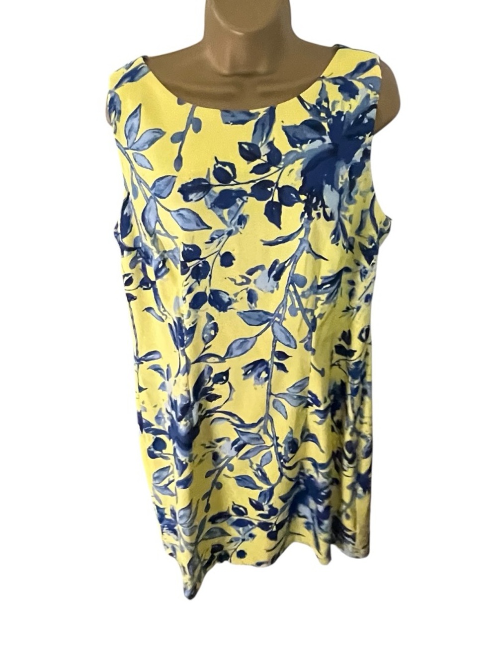 Alyx Sheath Dress Sleeveless Floral Stretch Yellow Blue 16